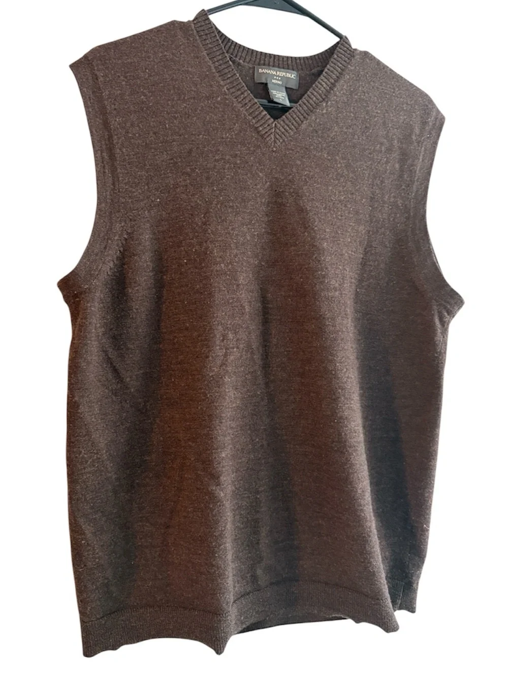 Banana Republic Men's Brown Merino Wool V-Neck Knit Sweater Vest Size L